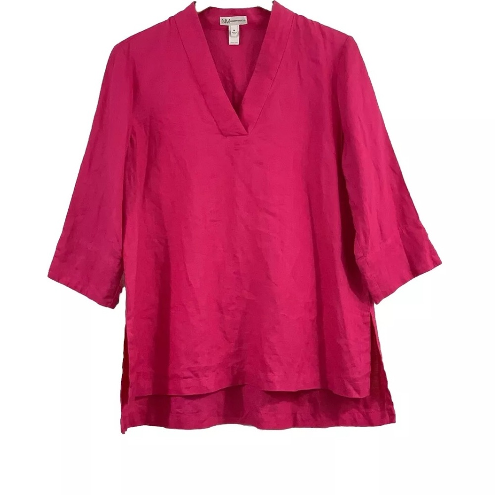 Neiman Marcus Linen Tunic Top Fuchsia Pink Size M